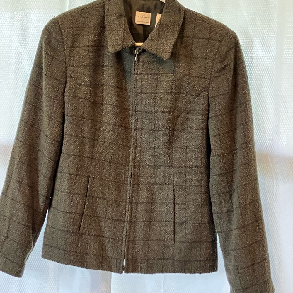 Green and Black Plaid Zip-Up Jacket
